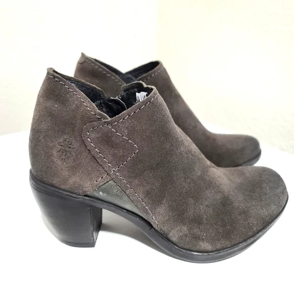 FLY LONDON Suede Gray Ankle Heeled Booties - Picture 4 of 10